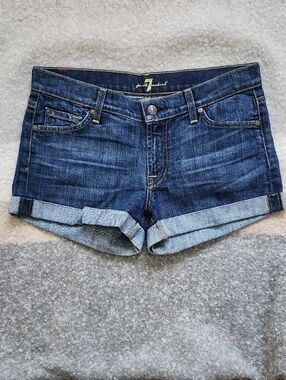 7 For All Mankind Cuffed Denim Shorts Womens 28 Dark Wash Blue Jean Shorts